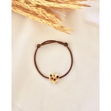 Atelier Çağla Leopar Desenli Cam Murano Kalp Kahverengi Bileklik