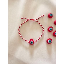 Atelier Çağla Cam Murano Nazar Boncuklu Kırmızı Nar Kırmızı Beyaz Marteniçka Yeniyıl Yılbaşı Bilekliği