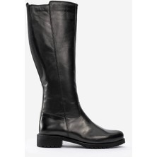 Kadın Topuklu Fermuarlı Çizme  Deri Br 08011 Siyah