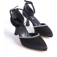 Zlato Shoes Kadın Siyah Saten Taşlı Stiletto Ayakkabı