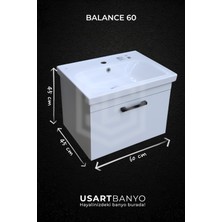 Usart Balance 60 cm Beyaz Banyo Dolabı, Damla Günışığı LED Ayna 80 x 56 cm