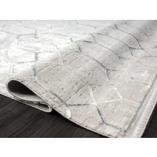 Aatoliarugs Sofia Gri Halı Lacivert Detaylı Geometrik Desen Modern Akrilik Iplik Dokuma Oturma Odası Halısı