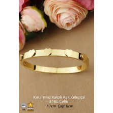 Hediyeci Market 316 L Gold Kalpli Aşk Kelepçe Çelik Bileklik - HMÇB-0022