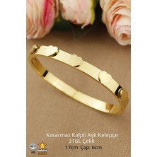 Hediyeci Market 316 L Gold Kalpli Aşk Kelepçe Çelik Bileklik - HMÇB-0022