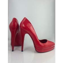 Hayy Shoes Kırmızı Rugan Çift Platform Stiletto Topuklu Ayakkabı