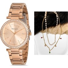 Ferrucci Çelik Kasa Kordon Kadın Kol Saati Çelik&İncili Kolye