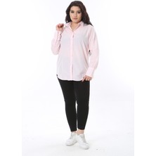 Şans Kadın Büyük Beden Pembe Ön Düğmeli Poplin Gömlek 65N38705