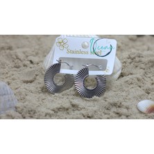 Clariss 316L Çelik Gümüş Renk Oval Çizgili Plaka Küpe