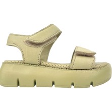 Top Level Hakiki Deri Çocuk Sandalet Olive