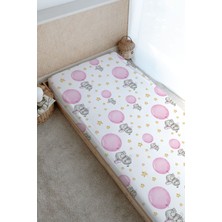 Tuğba Kuğu Baskılı Düz Çarşaf - For Baby Serisi - Pembe Büyük Balonlu Fil