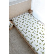 Tuğba Kuğu Baskılı Düz Çarşaf - Iconic Serisi - Yeşil Dinazorlar