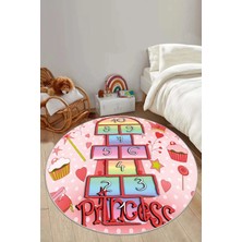 Napoli Home Baskılı Renkli Seksek Model Yıkanabilir  Taban Yuvarlak Çocuk Odası Halısı, Çocuk-Y-54-Kırmızı,