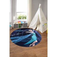 Napoli Home Baskılı Buz Kraliçe Model Yıkanabilir Kaymaz Taban Yuvarlak Çocuk Odası Halısı, Çocuk-Y-65-Mavi,