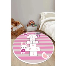 Napoli Home Baskılı Tavşan Seksek Model Yıkanabilir Kaymaz Taban Yuvarlak Çocuk Odası Halısı, Çocuk-Y-52-Pembe,