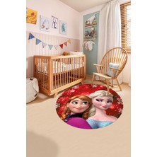 Napoli Home Baskılı Çizgi Film Kar Küre Modelli Yıkanabilir  Yuvarlak Çocuk Odası Halısı,Çocuk-Y-75-Kırmızı,