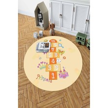 Napoli Home Baskılı Seksekli Kelebek Model Yıkanabilir Kaymaz Yuvarlak Çocuk Odası Halısı, Çocuk-Y-58-Turuncu,