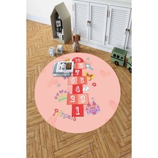 Napoli Home Baskılı Seksekli Kelebek Model Yıkanabilir Kaymaz Yuvarlak Çocuk Odası Halısı, Çocuk-Y-58-Kırmızı,