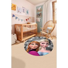 Napoli Home Baskılı Çizgi Film Kar Küre Modelli Yıkanabilir  Yuvarlak Çocuk Odası Halısı, Çocuk-Y-75-Gri,