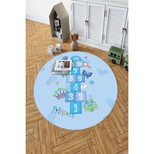 Napoli Home Baskılı Seksekli Kelebek Model Yıkanabilir Kaymaz Yuvarlak Çocuk Odası Halısı, Çocuk-Y-58-Turkuaz,