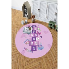 Napoli Home Baskılı Seksekli Kelebek Model Yıkanabilir Kaymaz Yuvarlak Çocuk Odası Halısı, Çocuk-Y-58-Mor,