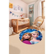 Napoli Home Baskılı Çizgi Film Kar Küre Modelli Yıkanabilir  Yuvarlak Çocuk Odası Halısı, Çocuk-Y-75-Mavi,