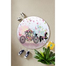 Napoli Home Baskılı Çiçekli At Arabası Desenli Yıkanabilir  Yuvarlak Çocuk Odası Halısı, Çocuk-Y-99-Pembe,