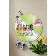 Napoli Home Baskılı Çizgi Film Prenses Karakterleri Yıkanabilir Yuvarlak Çocuk Odası Halısı, Çocuk-Y-96-Yeşil,