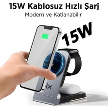 Bix Bxmw5 3'ü 1 Arada 15W Akıllı Telefon Tws Kulaklık ve Akıllı Saat Için Katlanabilir Manyetik Kablosuz Şarj Cihazı