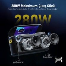 Ikarao Partybox Shell S2 140W Karaoke Bluetooth Hoparlör Seti, 8" Dahili Tablet, 2 Kablosuz Mikrofon, RGB Işıklı Taşınabilir Ses Bombası, Siyah