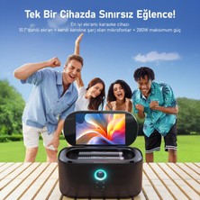Ikarao Partybox Shell S2 140W Karaoke Bluetooth Hoparlör Seti, 8" Dahili Tablet, 2 Kablosuz Mikrofon, RGB Işıklı Taşınabilir Ses Bombası, Siyah