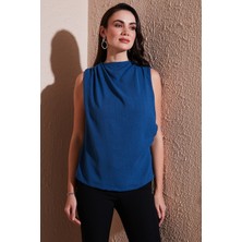 Lela Slim Fit Dik Yaka Omuz Büzgülü Bluz Bayan Bluz 6527836