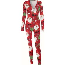 Traje Den Kadın Tulum Pijama Flap Kalça Kaldırma Fonksiyonel Düğmeli
