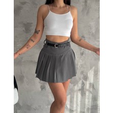 Leilaa Kemerli Çizgili Şort Etek