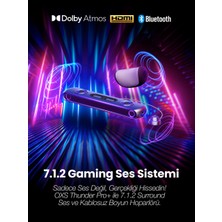 Thunder Pro+ Gaming Soundbar, Kablosuz Yastık Hoparlör, 7.1.2 Dolby Atmos HDMI Earc, 3D Ses, Güçlü Dahili Woofer, Rgb Efektleri, 3 Profesyonel Oyun Modu, 180W, Bluetooth ve Çoklu Bağlantı
