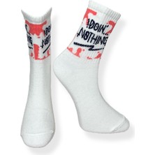 Me-Vo Tekli  Sloganlı Beyaz Renkli Esnek Nem Alabilen Pamuklu Çorap