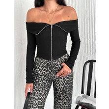 Noa Noa Madonna Yaka Fermuarlı Crop Bluz