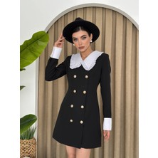 Bebe Yaka Düğme Detaylı Mini Elbise