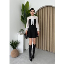 Şifon Detaylı Mini Kloş Elbise