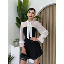 Şifon Detaylı Mini Kloş Elbise