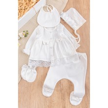 Babymod Güpürlü Fiyonklu  Pamuklu Kız Bebek Hastane Çıkışı Bebek Takım Krem