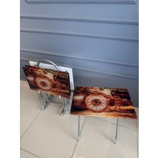 Eralya Camlı çanta zigon sehpa, 4’lü metal ayaklı katlanır sehpa, çay sehpası, servis sehpası, katlanır sehpa