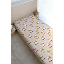 Tuğba Kuğu Baskılı Düz Çarşaf - For Baby Serisi - Kahverengi Atkılı Ayı