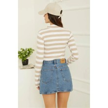 Carisma Wear Kadın Çizgili Crop Bluz