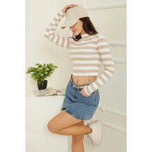 Carisma Wear Kadın Çizgili Crop Bluz