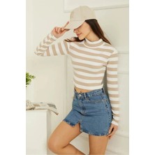 Carisma Wear Kadın Çizgili Crop Bluz