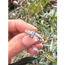 Zelula Luxury Nail Altın Kaplama Zirkon Taşlı Gümüş Renk Çivi Yüzük - Ayarlanabilir