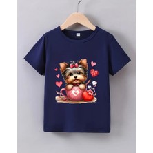 Punix Kids Punıx  Kıds  Özel  Üretim  Kalpli Köpek  Baskılı  Yeni  Stil  Kız  Çocuk  Ter  Tutmayan  Yazlık  T-Shırt