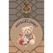 Rug Mood Modern Kapı Süsü Kahverengi Güllü Ayıcık Hoşgeldiniz Dış Mekan Kapı Süsü