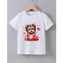 Punıx Kıds  Özel  Üretim Kalpli Köpek Baskılı Yeni Stil  Kız Çocuk  Ter  Tutmayan Yazlık  T-Shırt