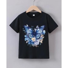 Punıx Kıds Özel Üretim Kelebek  Baskılı Yeni Stil  Kız Çocuk Ter Tutmayan Yazlık T-Shırt